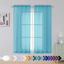 Sheer Curtains 63 Inch Length 2 Panels, Rod 42"W x 63"L Pack of 2 Turquoise