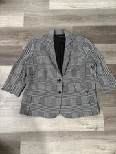 Lauren Ralph Lauren Blazer Womens 20W Black White Plaid 3/4 Sleeve Career