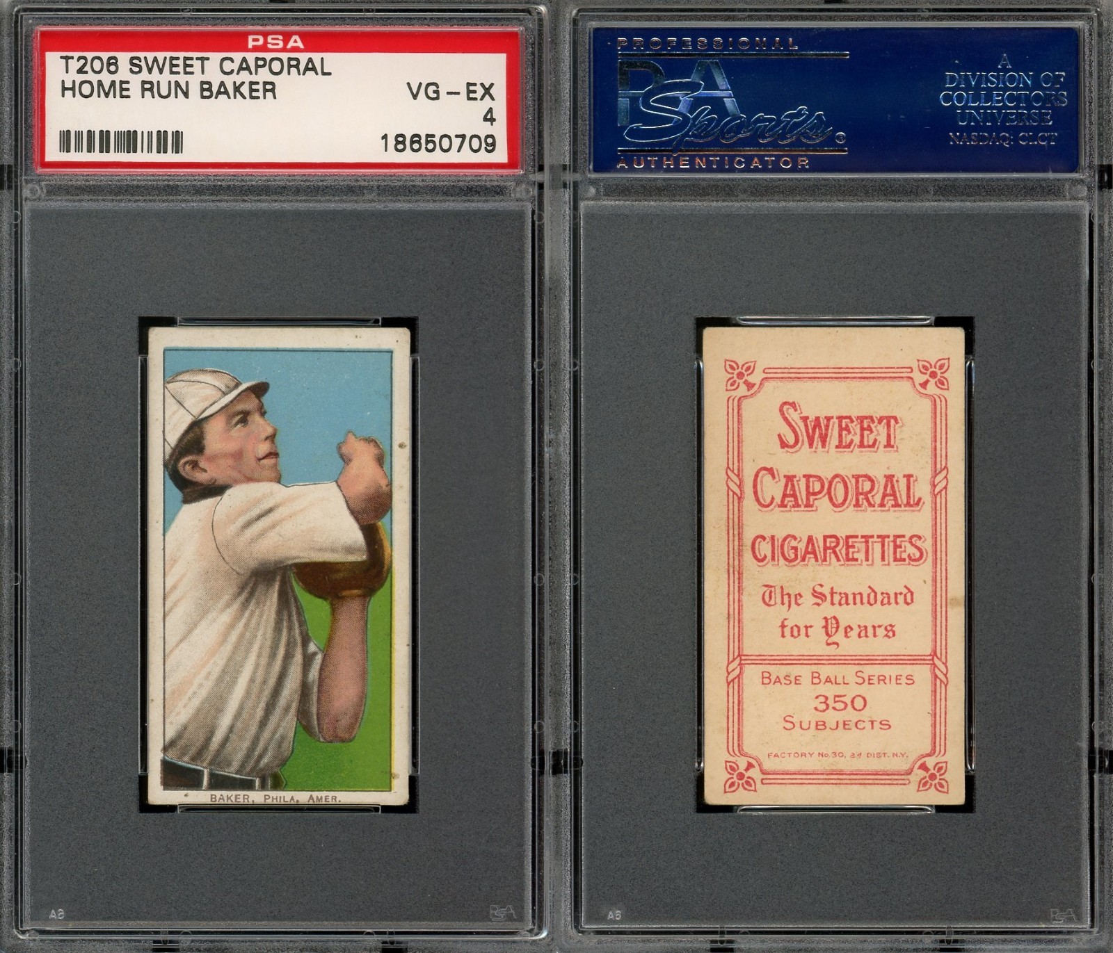 1909-11 T206 Frank Home Run Baker Philadelphia Athletics HOF Sweet Caporal PSA 4