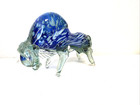 Vintage Art Glass Handmade Bull Sculpture blue with horns 10" x 6" display — photo 4