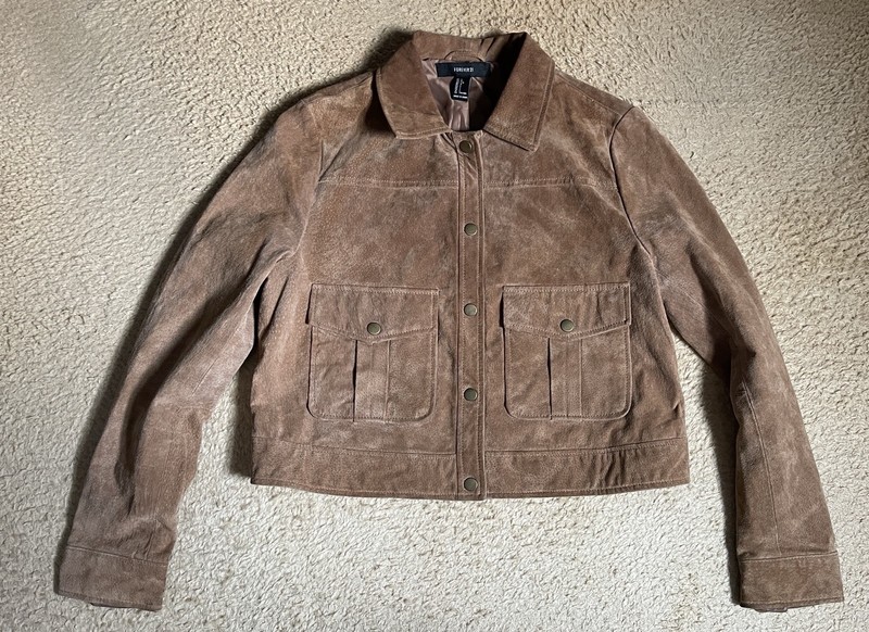 Forever 21 Faux Suede Jacket Brown Snap Front Women’s Size L