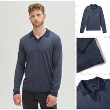 ROBERT BARAKETT ADISON OPEN NECK COLLAR POLO in Navy Blue size Men's XL NEW