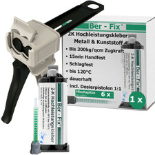 Ber-Fix® 2K-Hochleistungskleber 3 Min. 50g  + 5 Extra Düsen + Dosierpistole