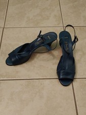Vintage Amalfi Dante Kitten Heels Blue Leather Peep Toe Women's Size 8.5