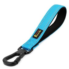10" Short Dog Leash Reflective Nylon Padded Handle Traffic Carabiner Blue