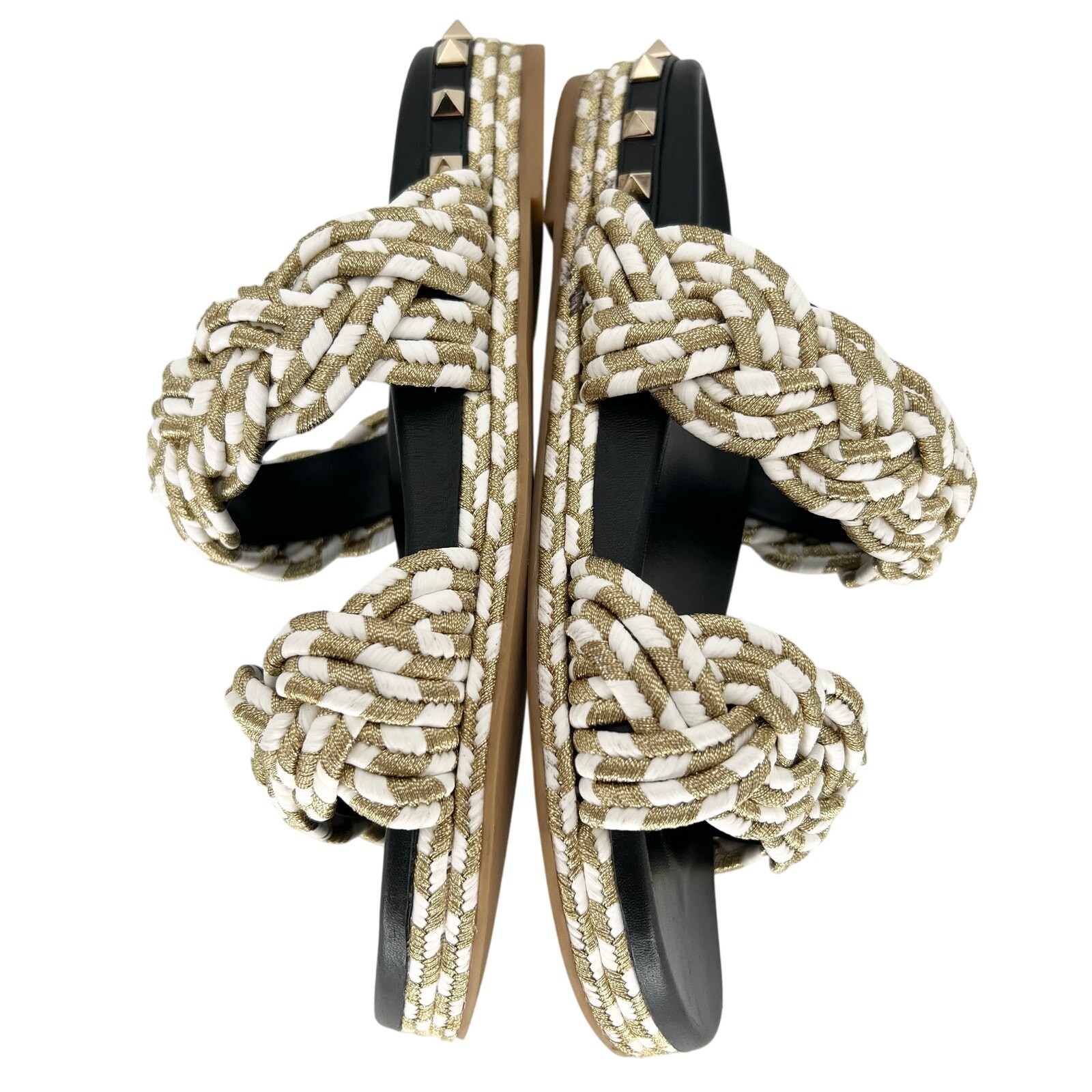 VALENTINO GARAVANI Rockstud Metallic Rope Slide Espadrille EU 37 Gold Sandals  thumbnail 6