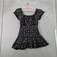 American Eagle Women Dress XL Black Floral Peplum Lace Lined Babydoll Y2K