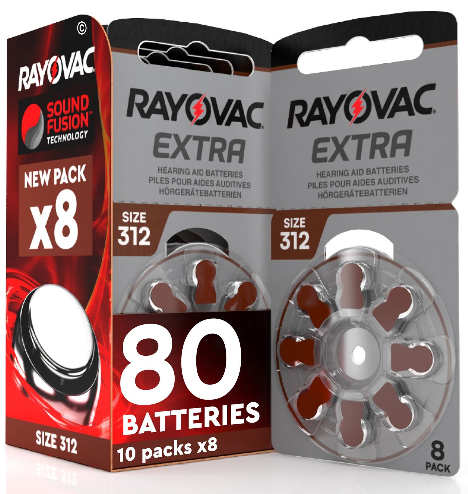 80 Batterie Rayovac 312 Extra Misura Marrone | 10 Blister x8 Scorta