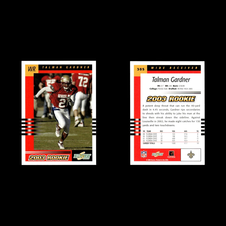 Talman Gardner Rookie #305 2003 Score New Orleans Saints Football Card NFL NM - Image 3 of 3