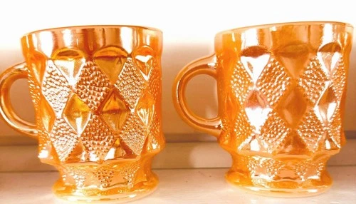 Set Of 8 Fire King Peach Lusterware Kimberly Diamond Mugs Vintage FLAWLESS