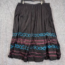 Vtg Skirt Festival Artsy Boho Hippy Granola Girl Womens L/XL Black Geo India