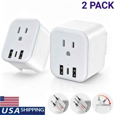 2 Pc European Travel Plug Adapter Foldable International Plug 1 Ac Outlets3 Usb