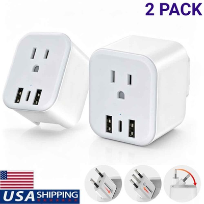 #ad #ad 2 PC European Travel Plug Adapter Foldable International Plug 1 AC Outlets3 USB $8.69