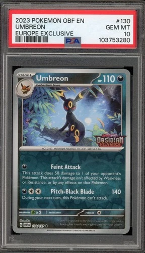 Pokemon Umbreon Europe Exclusive Obsidian Flames Reverse Holo #130 PSA 10
