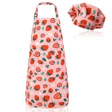 Kids Apron and Chef Hat Set, Adjustable Toddler Apron for Girls with 2 Pockets,