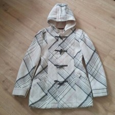Vintage Y2k Full Circle Cream Pink Tartan Duffle Coat Size Med 10 12 Goth Hippy