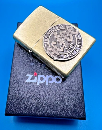 Brand New 2025 ZIPPO Lighter AC/DC ROCK & ROLL BAND Heavy Emblem Tumbled Brass