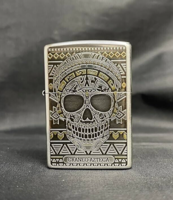 Zippo Aztecah Aztecan Skull Cross Double Sided Processing