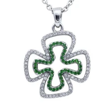 Double Luck Clover Necklace Four Leaf Pendant w Crystals Controse