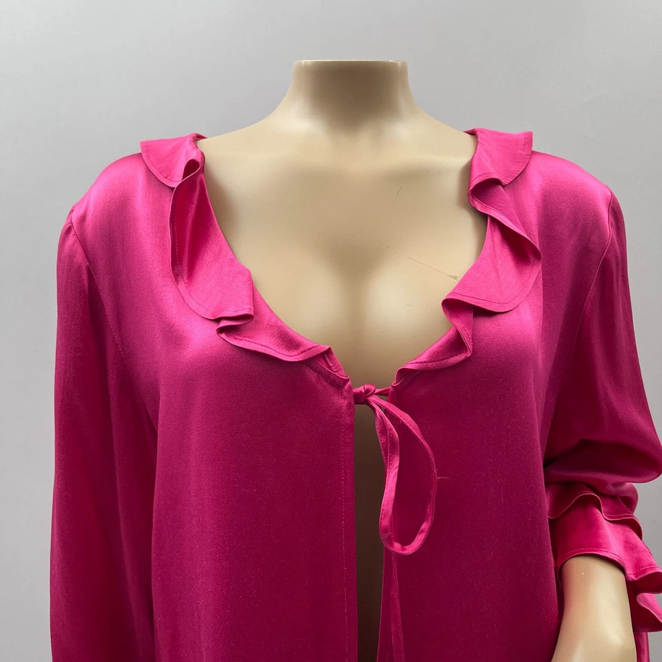 Top Mujer Mexx De Colección Años 90 L Rosa Satén Cuello Atado Manga Campana Volantes Y2K Barbiecore Foto 2 de 4