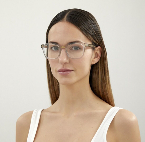 Gucci Men Eyeglasses Grey Clear Gold Demo Square GG0184O 005 NEW - Picture 11 of 11