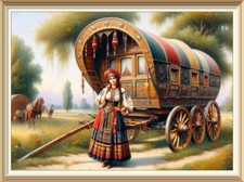 7x5 Print Romany Roma Gypsy Traveller Woman Bow Top Vardo Caravan Wagon R20