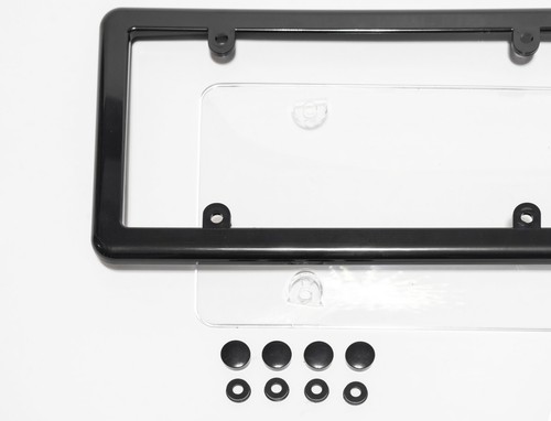 Unbreakable Clear License Plate Tag Shield Cover + Black Frame + 4 Screw Caps - Picture 4 of 14
