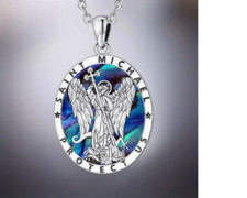 3D ABALÓN SAN MICHAEL ARCÁNGEL ÁNGEL Dije En 22" Cadena Plata Esterlina 925 Hombres