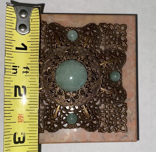 Pisapapeles piedra Jo Marz azul con cuentas sobre malla de cobre diseño arte cuadrado - Imagen 3 de 7