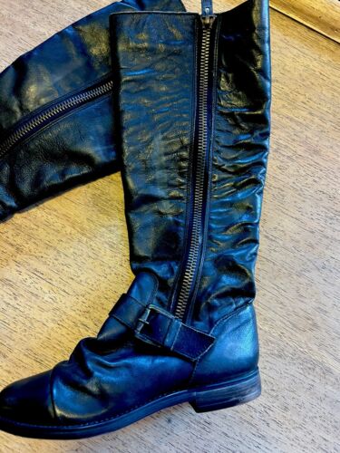 Steve Madden Tall Black Leather Harness Zipper Riding Boots Womens 8.5, Soft - Picture 3 of 14