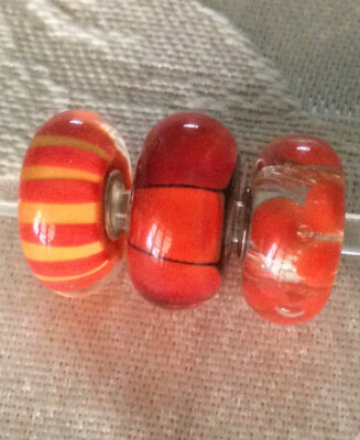 AUTHENTIC TROLLBEADS Striped Flower Pumpkin Bead Set/Lot