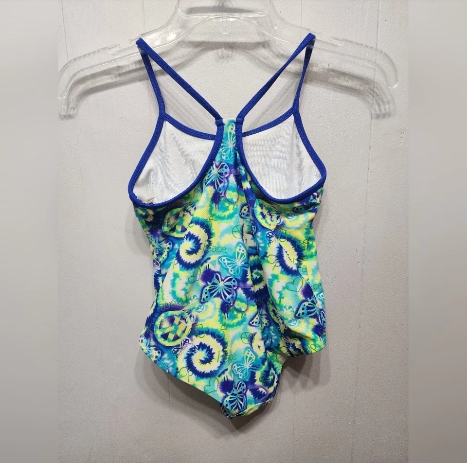 OP Traje de Baño Niña Grande 10-12 Una Pieza Azul Verde Paz Mariposa Playa B672 Foto 2 de 4