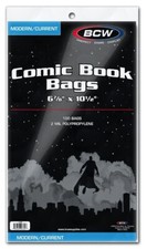 100 BCW Archival Modern Current Comic Book Bags 6 7/8x10 1/2 Collection Storage