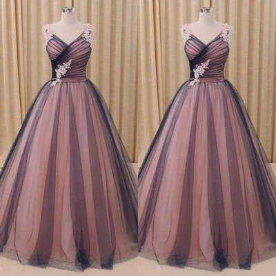 Rosa & schwarz Hochzeit gotische Vintage ärmellose Tüll Spitze Ballkleid - Bild 1 von 4