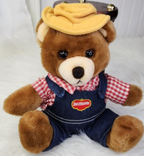 Vintage Dakin Teddy Bear Plush Del Monte Brawny Bear Stuffed 80s Denim Bibs