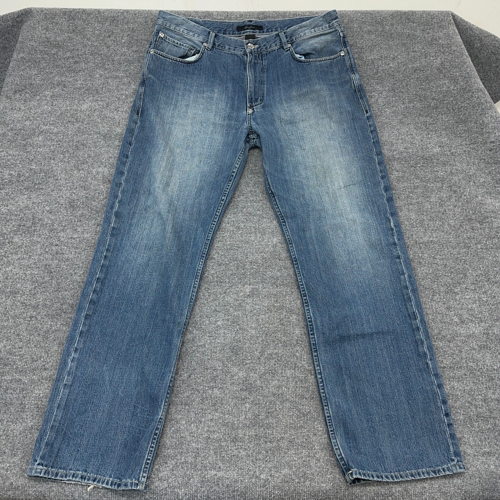 Sean John Jeans Mens 38x34 Blue Y2K Vintage Straight Leather Detail Skate