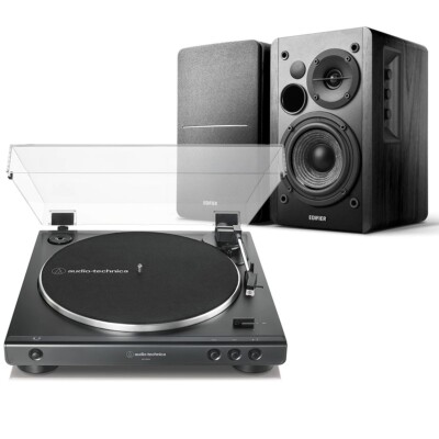 Audio-Technica AT-LP60X Plattenspieler und Edifier R1280DB schwarz Lautsprecher