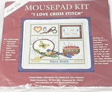 Mousepad Cross Stitch Kit - "I Love Cross Stitch" by Crafter's Pride - Sealed