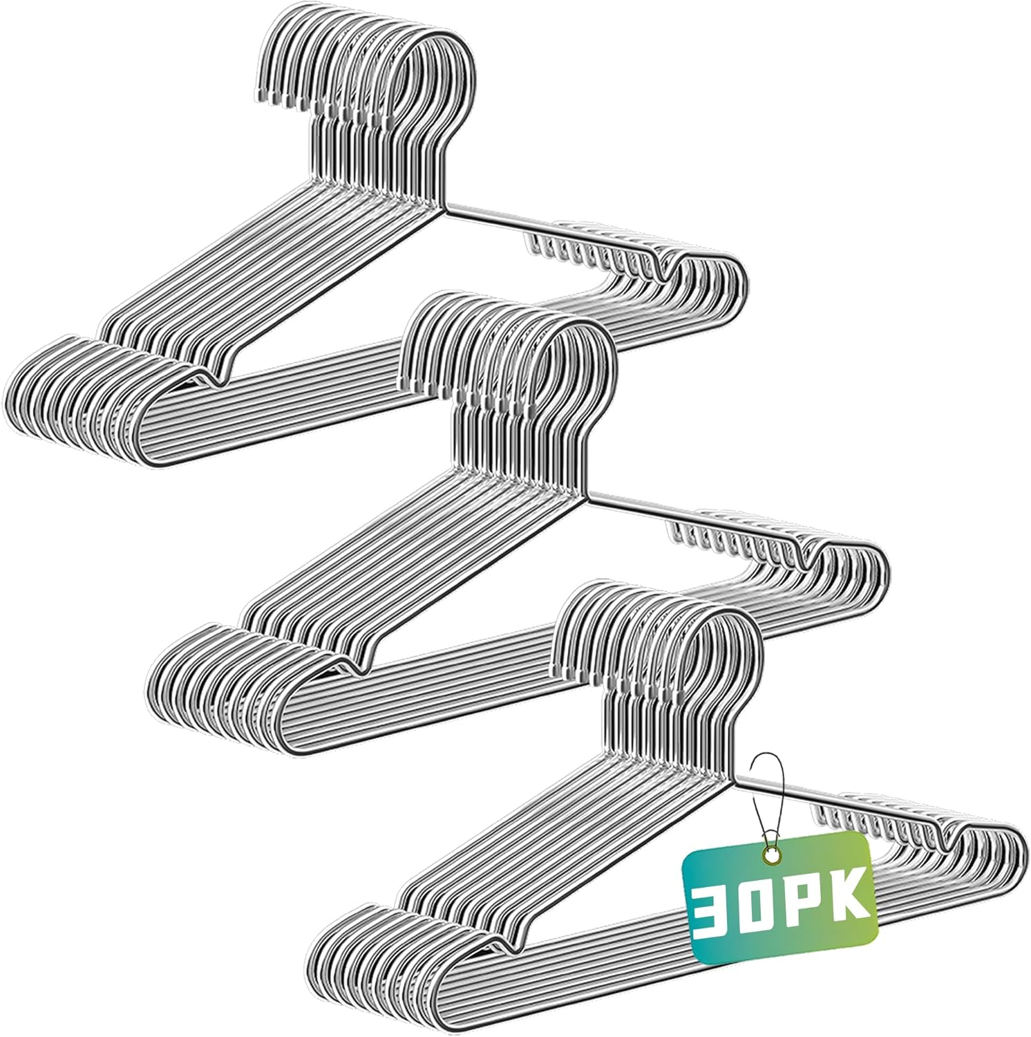 30-Pack Heavy Duty Stainless Steel Wire Hangers 16.5in Space Saving Silver-image