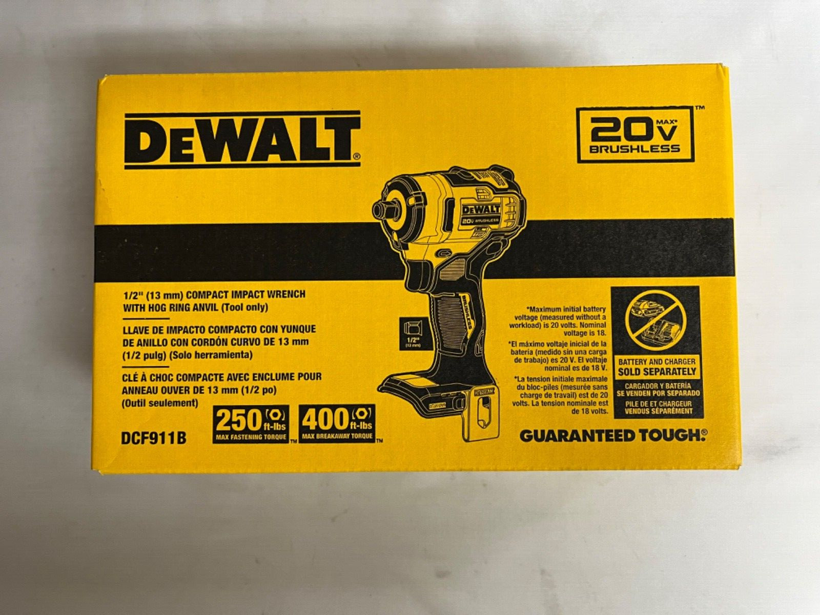 Dewalt Impact Wrench DCF911B 20V Max 1/2 in Cordless with Ho