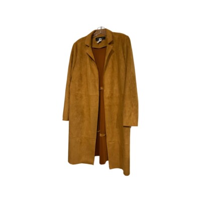 andrew marc long line suede like cardigan with open front camel