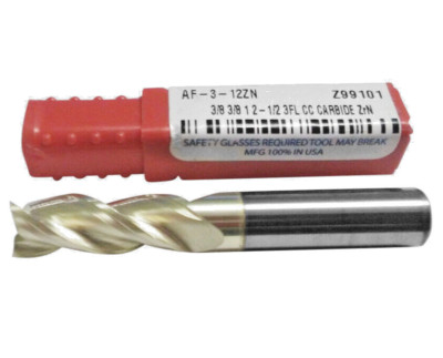 3/8'' (.375'') 3 flute CARBIDE END MILL High Perf  99101 ZrN coated 38 Deg Helix