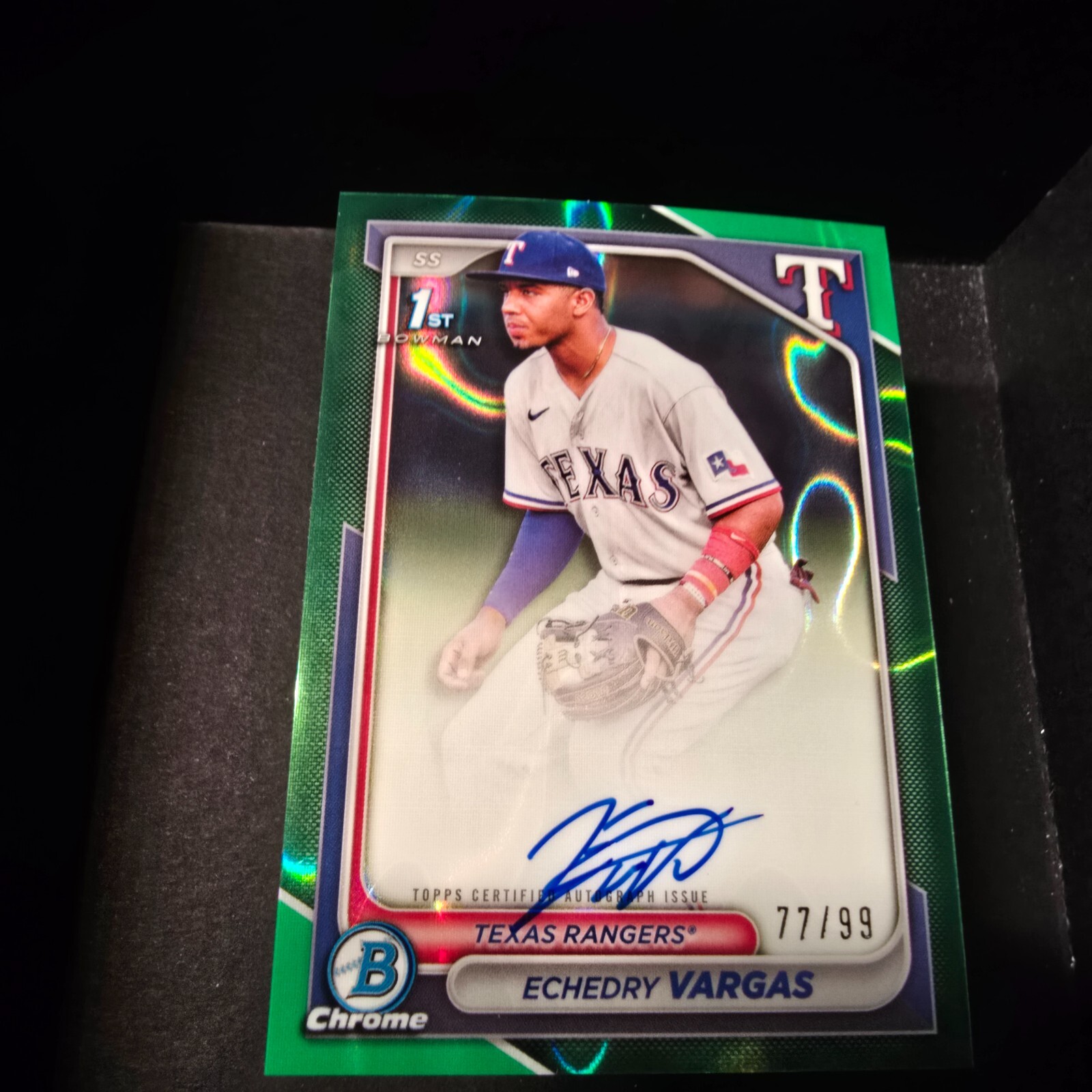 2024 TOPPS BOWMAN CHROME GREEN 1st ECHEDRY VARGAS AUTO #CPA-EV /99 RANGERS