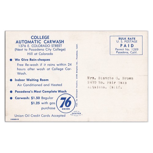 Pasadena Car Wash - Vintage 1950s Postcard - Retro College Automatic Multi-View - Imagen 2 de 2