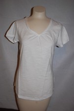 Womens S/S Tee Shirt SOLID WHITE SHIRRED V-NECK Loose Fit S M L XL XXL