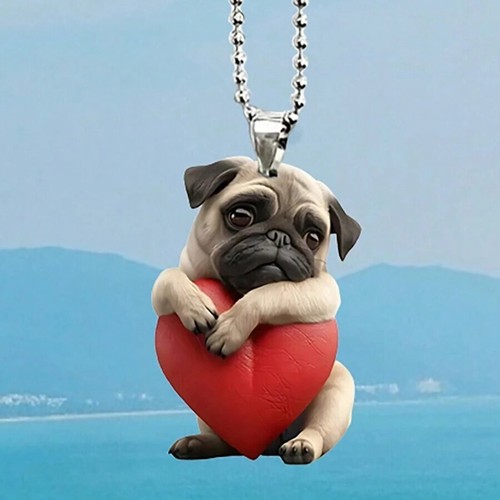 2D Acryl Mops Hund Umarmung Herz Ornament, Schlüsselanhänger, Tasche Dekoration, Geschenk - Bild 86 von 97