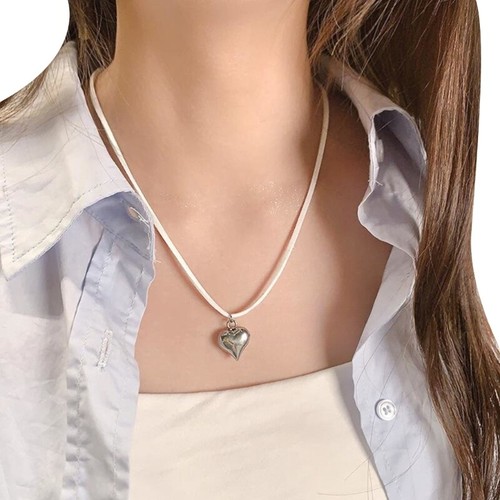Alloy Heart Pendant Necklace Simple Choker Adjustable Bowknot Necklace Jewelry - Picture 9 of 10