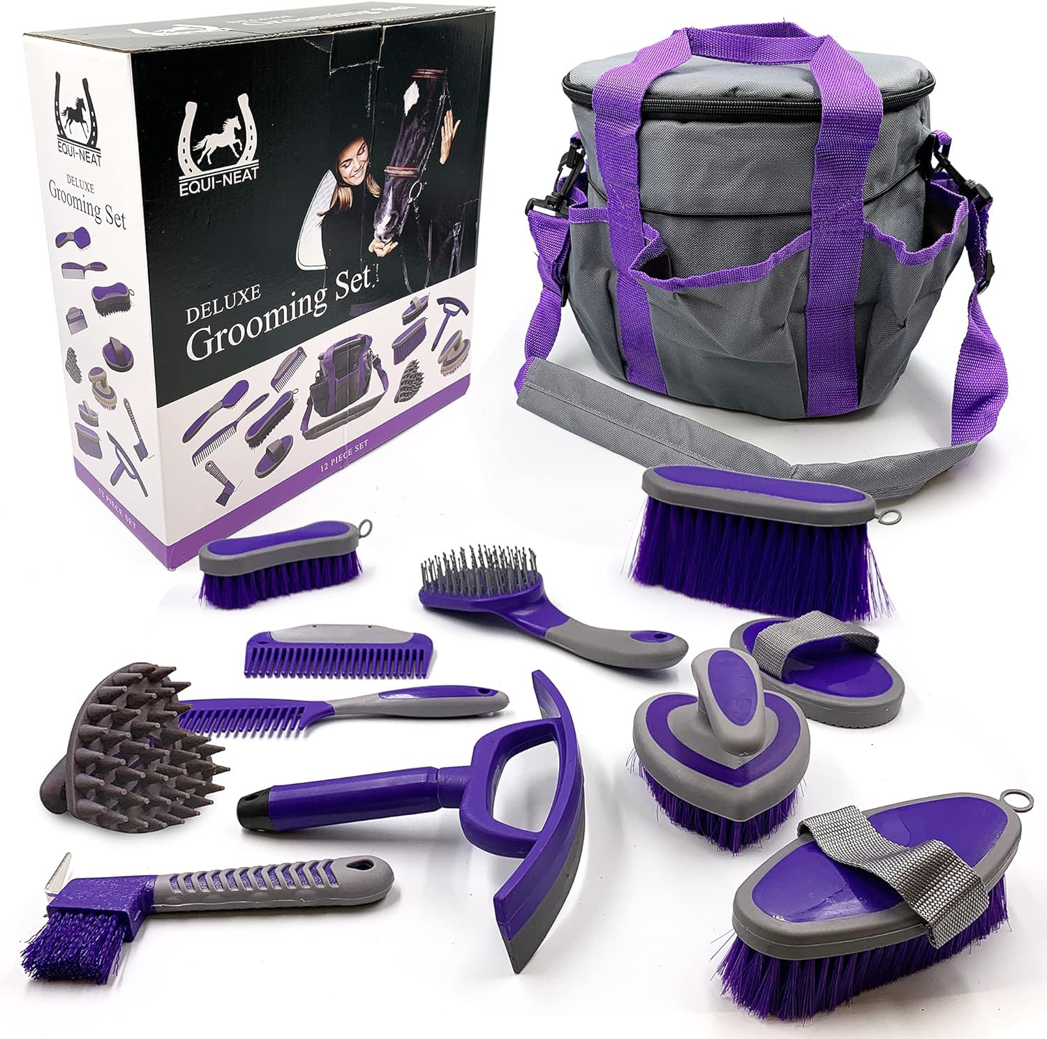 Kit de toilettage pour chevaux complet pour le pansage quotidien au box