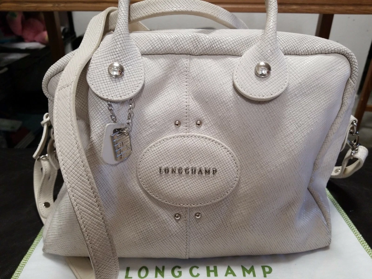 675 LONGCHAMP white Lizard Skin Quadri 2 Way Satchel Shoulder Bag SALE