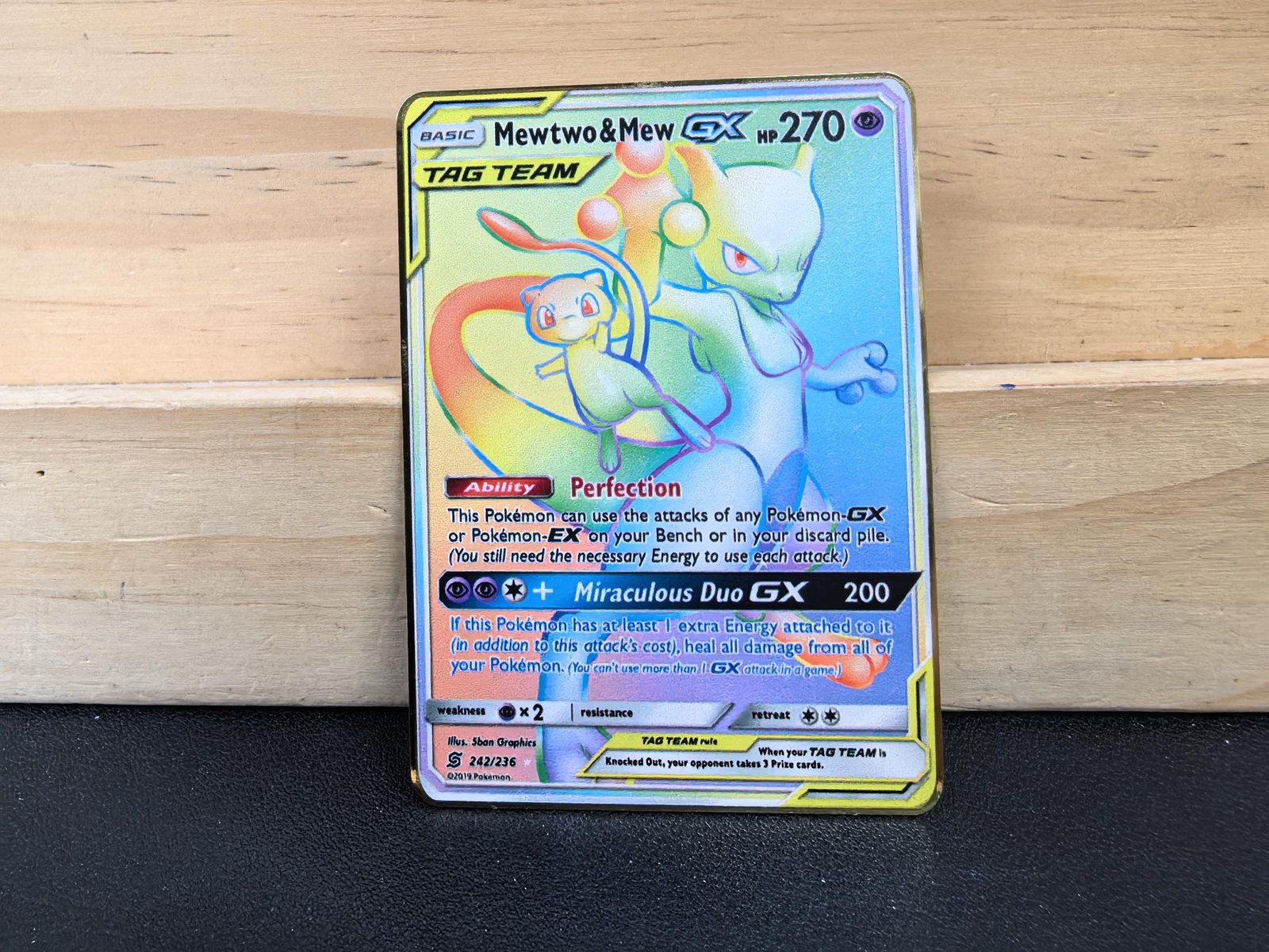 Mewtwo & Mew GX Rainbow Gold Metal Pokemon Card Collectible Gift/Display..
